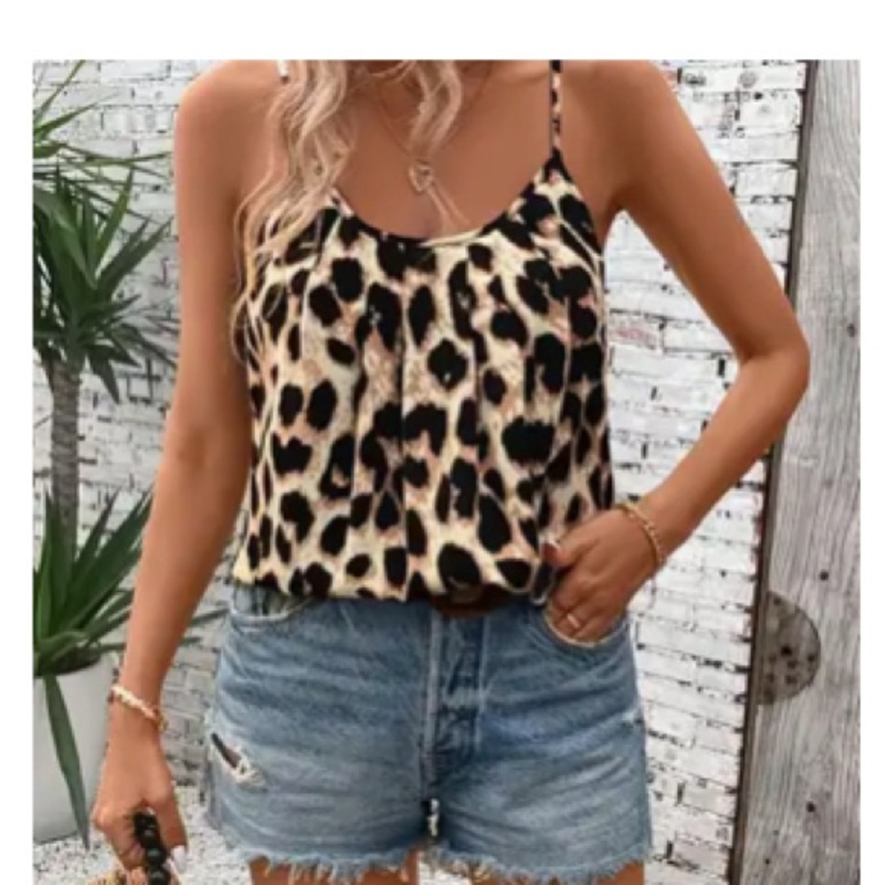Leopard Print Spaghetti Strap Top Large